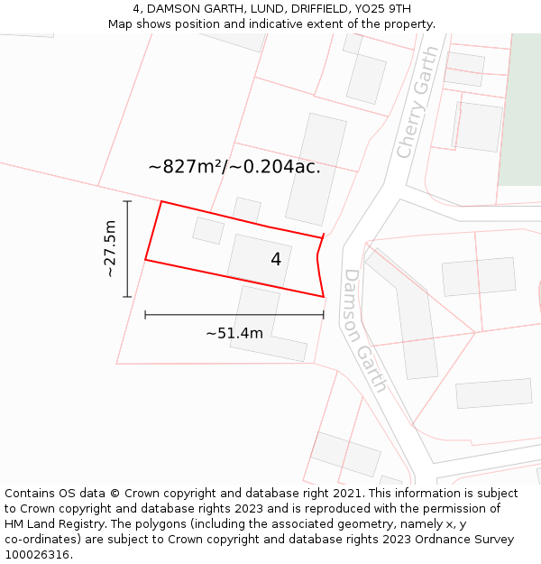 4, DAMSON GARTH, LUND, DRIFFIELD, YO25 9TH: Plot and title map
