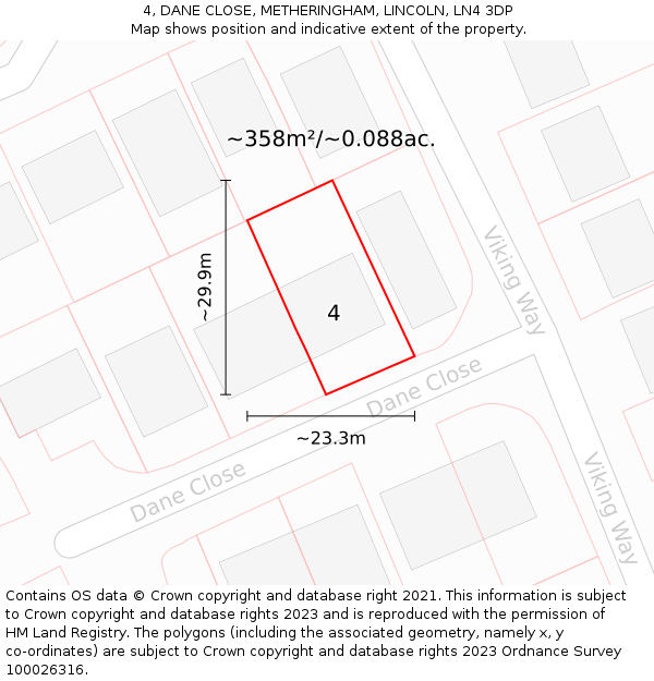 4, DANE CLOSE, METHERINGHAM, LINCOLN, LN4 3DP: Plot and title map