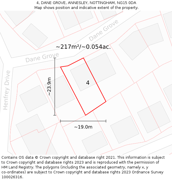 4, DANE GROVE, ANNESLEY, NOTTINGHAM, NG15 0DA: Plot and title map