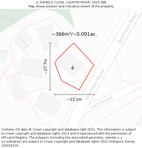 4, DANIELS CLOSE, CLEATOR MOOR, CA25 5BE: Plot and title map