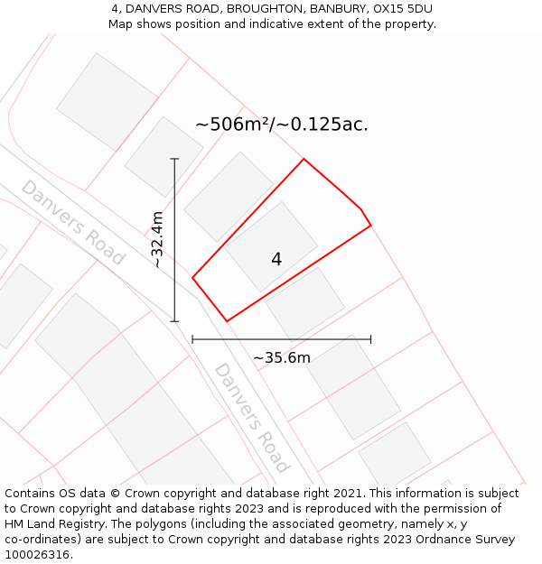 4, DANVERS ROAD, BROUGHTON, BANBURY, OX15 5DU: Plot and title map