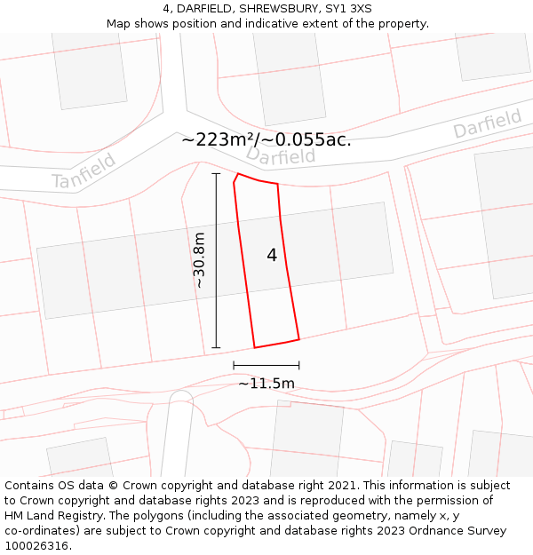 4, DARFIELD, SHREWSBURY, SY1 3XS: Plot and title map