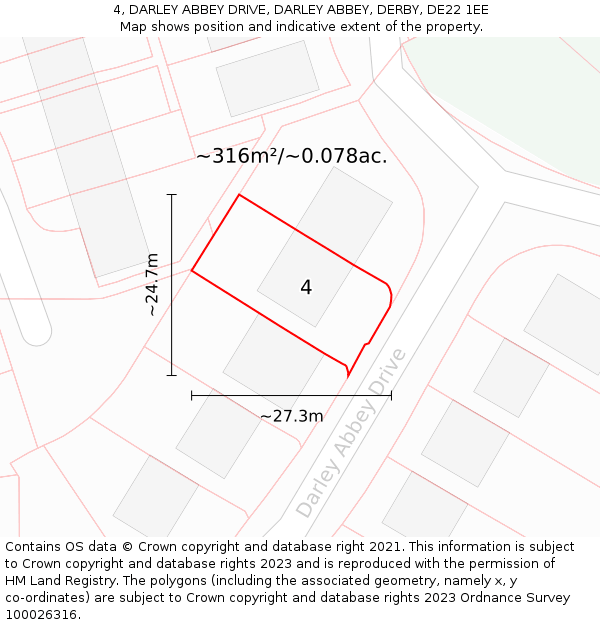 4, DARLEY ABBEY DRIVE, DARLEY ABBEY, DERBY, DE22 1EE: Plot and title map