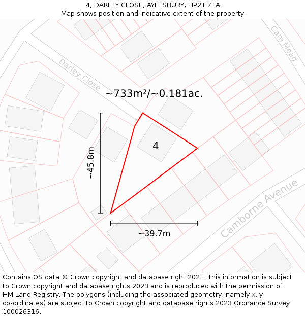 4, DARLEY CLOSE, AYLESBURY, HP21 7EA: Plot and title map