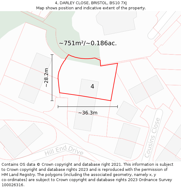 4, DARLEY CLOSE, BRISTOL, BS10 7XJ: Plot and title map
