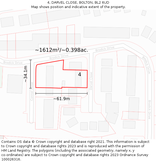 4, DARVEL CLOSE, BOLTON, BL2 6UD: Plot and title map