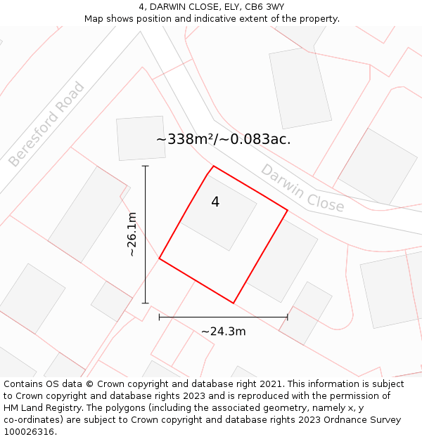 4, DARWIN CLOSE, ELY, CB6 3WY: Plot and title map