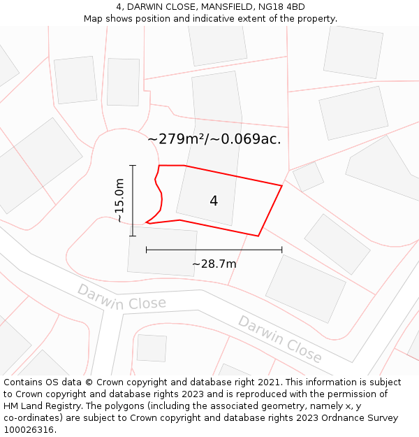 4, DARWIN CLOSE, MANSFIELD, NG18 4BD: Plot and title map