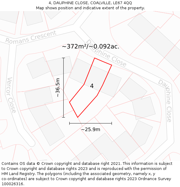 4, DAUPHINE CLOSE, COALVILLE, LE67 4QQ: Plot and title map