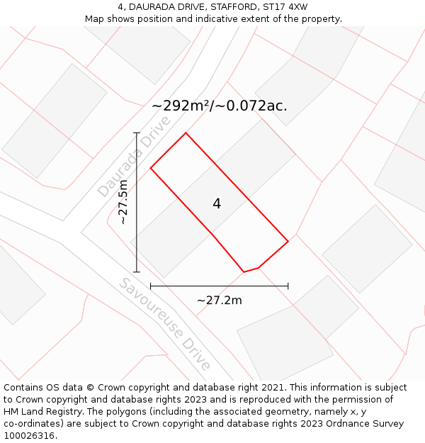 4, DAURADA DRIVE, STAFFORD, ST17 4XW: Plot and title map