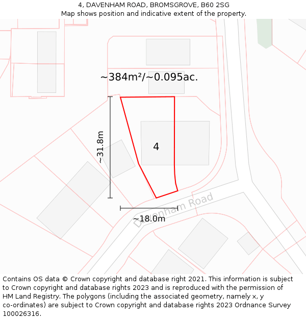 4, DAVENHAM ROAD, BROMSGROVE, B60 2SG: Plot and title map