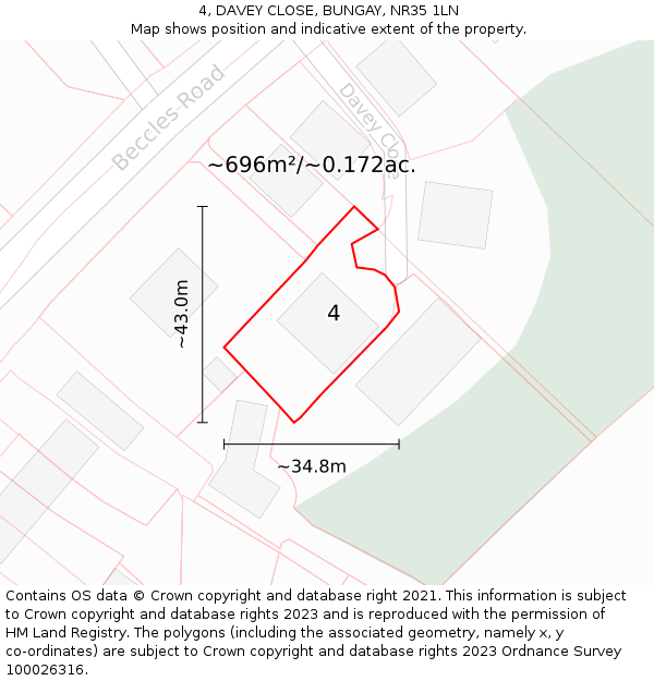 4, DAVEY CLOSE, BUNGAY, NR35 1LN: Plot and title map