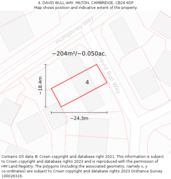 4, DAVID BULL WAY, MILTON, CAMBRIDGE, CB24 6DP: Plot and title map