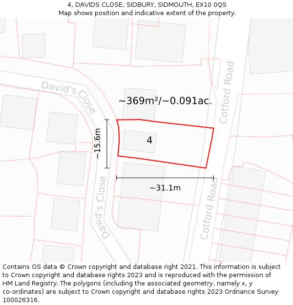 4, DAVIDS CLOSE, SIDBURY, SIDMOUTH, EX10 0QS: Plot and title map