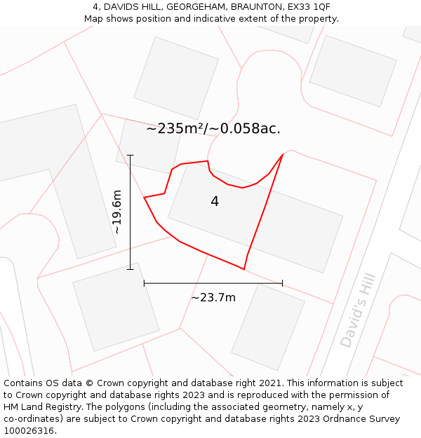 4, DAVIDS HILL, GEORGEHAM, BRAUNTON, EX33 1QF: Plot and title map