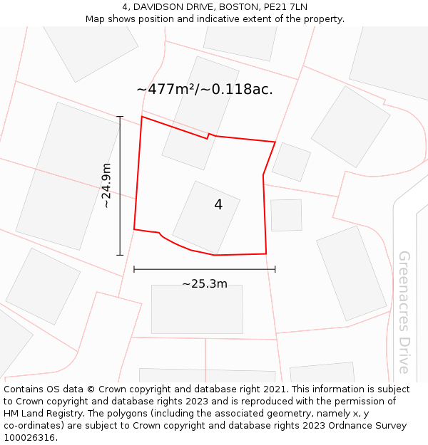 4, DAVIDSON DRIVE, BOSTON, PE21 7LN: Plot and title map