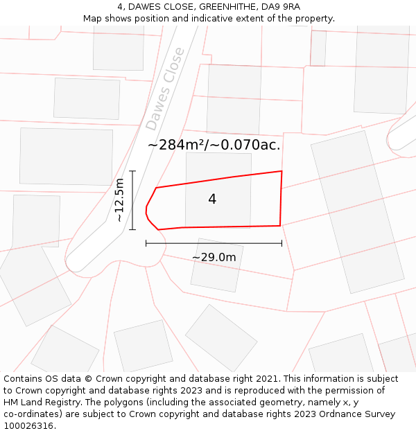 4, DAWES CLOSE, GREENHITHE, DA9 9RA: Plot and title map