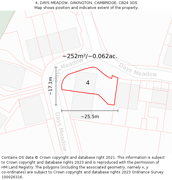 4, DAYS MEADOW, OAKINGTON, CAMBRIDGE, CB24 3GS: Plot and title map
