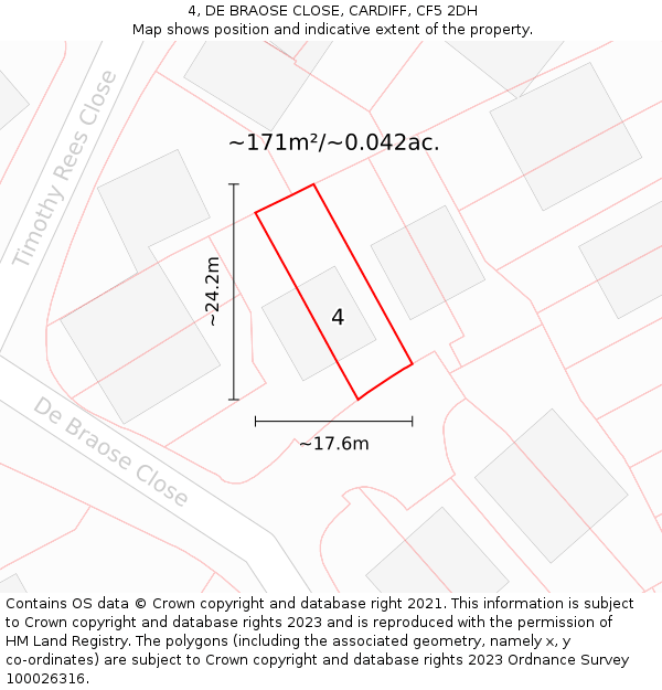 4, DE BRAOSE CLOSE, CARDIFF, CF5 2DH: Plot and title map