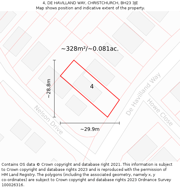 4, DE HAVILLAND WAY, CHRISTCHURCH, BH23 3JE: Plot and title map