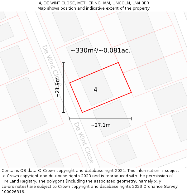 4, DE WINT CLOSE, METHERINGHAM, LINCOLN, LN4 3ER: Plot and title map