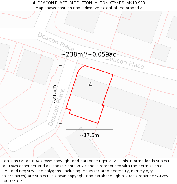 4, DEACON PLACE, MIDDLETON, MILTON KEYNES, MK10 9FR: Plot and title map