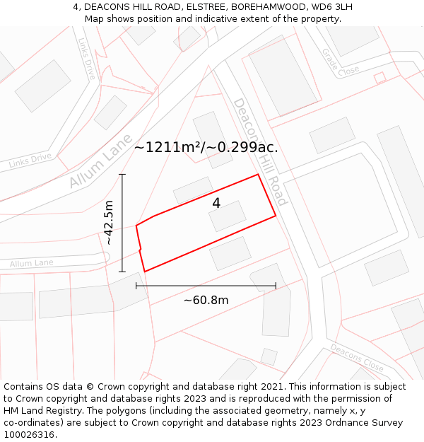 4, DEACONS HILL ROAD, ELSTREE, BOREHAMWOOD, WD6 3LH: Plot and title map