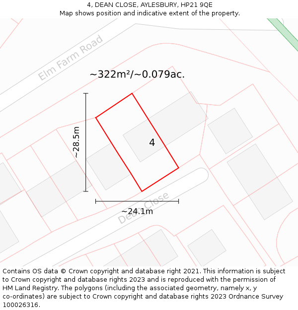 4, DEAN CLOSE, AYLESBURY, HP21 9QE: Plot and title map