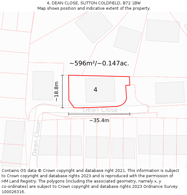 4, DEAN CLOSE, SUTTON COLDFIELD, B72 1BW: Plot and title map
