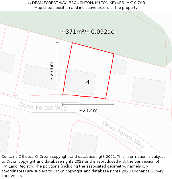 4, DEAN FOREST WAY, BROUGHTON, MILTON KEYNES, MK10 7AB: Plot and title map