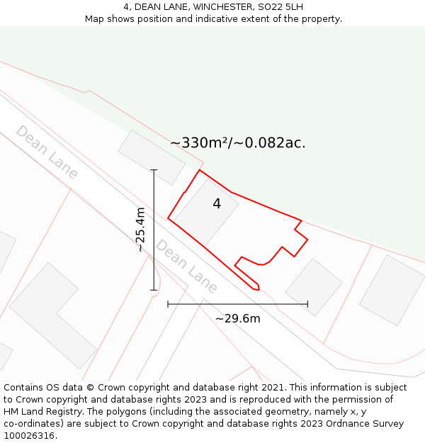 4, DEAN LANE, WINCHESTER, SO22 5LH: Plot and title map