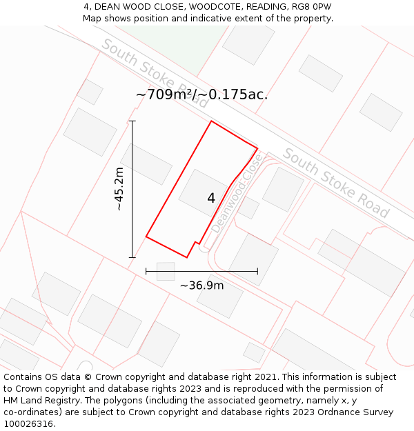 4, DEAN WOOD CLOSE, WOODCOTE, READING, RG8 0PW: Plot and title map