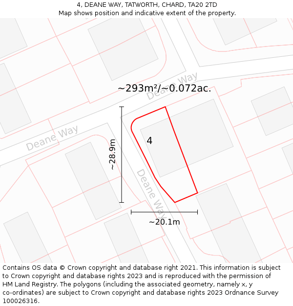 4, DEANE WAY, TATWORTH, CHARD, TA20 2TD: Plot and title map