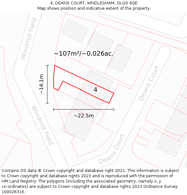 4, DEANS COURT, WINDLESHAM, GU20 6QE: Plot and title map