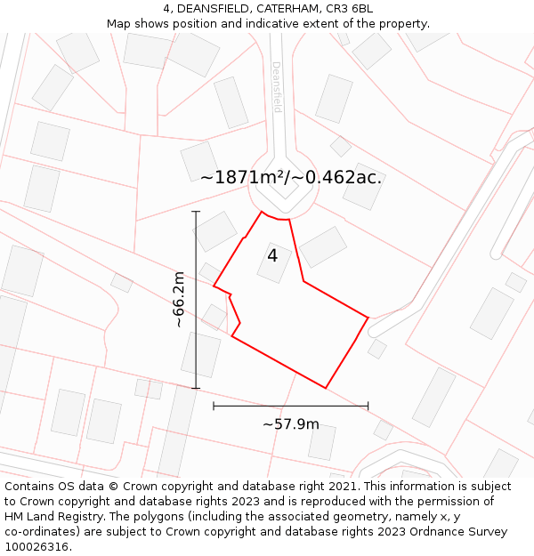 4, DEANSFIELD, CATERHAM, CR3 6BL: Plot and title map