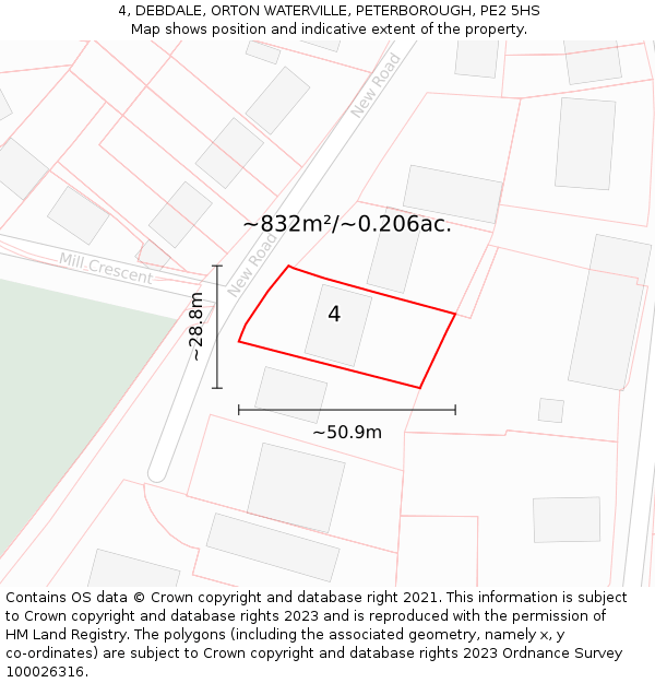 4, DEBDALE, ORTON WATERVILLE, PETERBOROUGH, PE2 5HS: Plot and title map