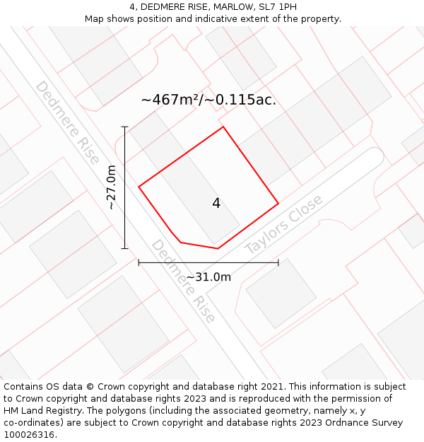 4, DEDMERE RISE, MARLOW, SL7 1PH: Plot and title map