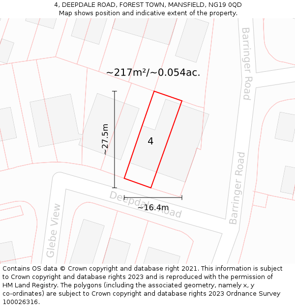 4, DEEPDALE ROAD, FOREST TOWN, MANSFIELD, NG19 0QD: Plot and title map