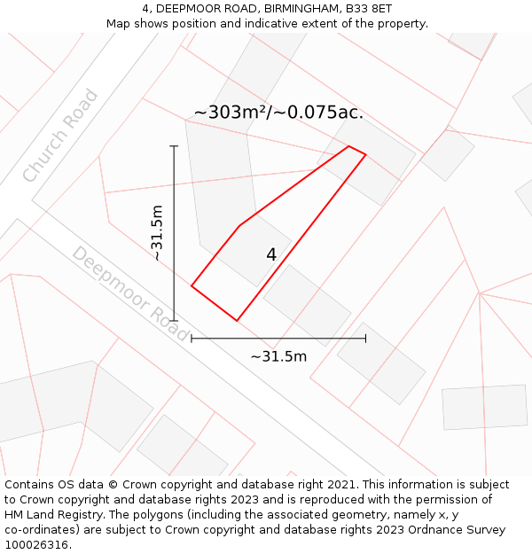 4, DEEPMOOR ROAD, BIRMINGHAM, B33 8ET: Plot and title map