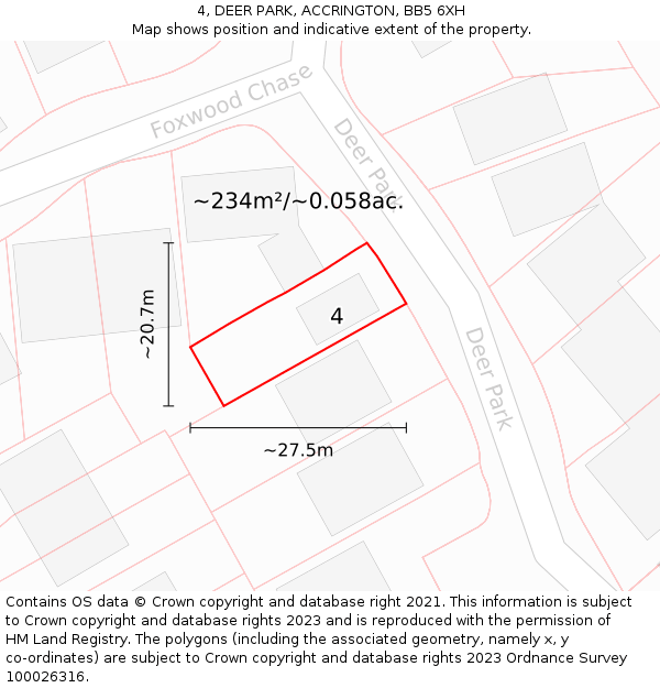 4, DEER PARK, ACCRINGTON, BB5 6XH: Plot and title map