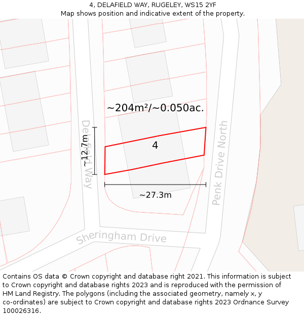 4, DELAFIELD WAY, RUGELEY, WS15 2YF: Plot and title map