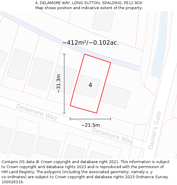 4, DELAMORE WAY, LONG SUTTON, SPALDING, PE12 9DX: Plot and title map