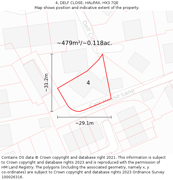 4, DELF CLOSE, HALIFAX, HX3 7QE: Plot and title map