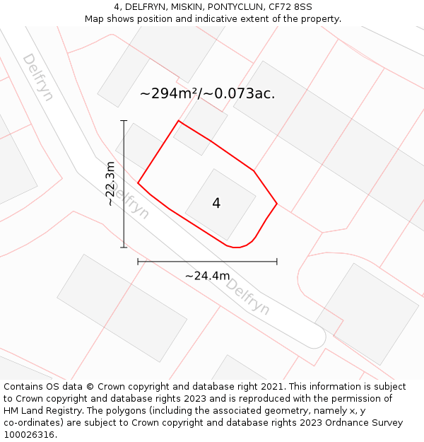 4, DELFRYN, MISKIN, PONTYCLUN, CF72 8SS: Plot and title map
