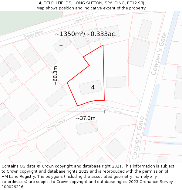 4, DELPH FIELDS, LONG SUTTON, SPALDING, PE12 9BJ: Plot and title map