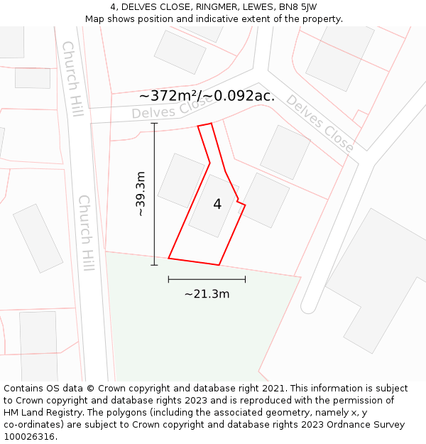 4, DELVES CLOSE, RINGMER, LEWES, BN8 5JW: Plot and title map