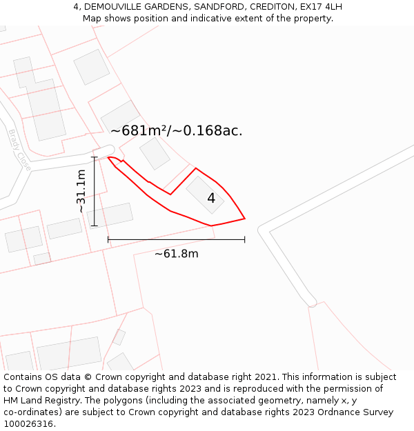 4, DEMOUVILLE GARDENS, SANDFORD, CREDITON, EX17 4LH: Plot and title map