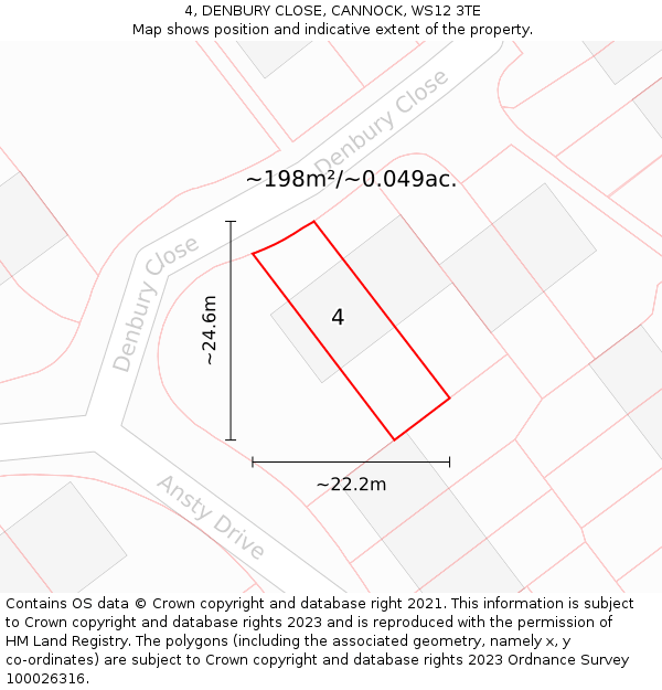 4, DENBURY CLOSE, CANNOCK, WS12 3TE: Plot and title map