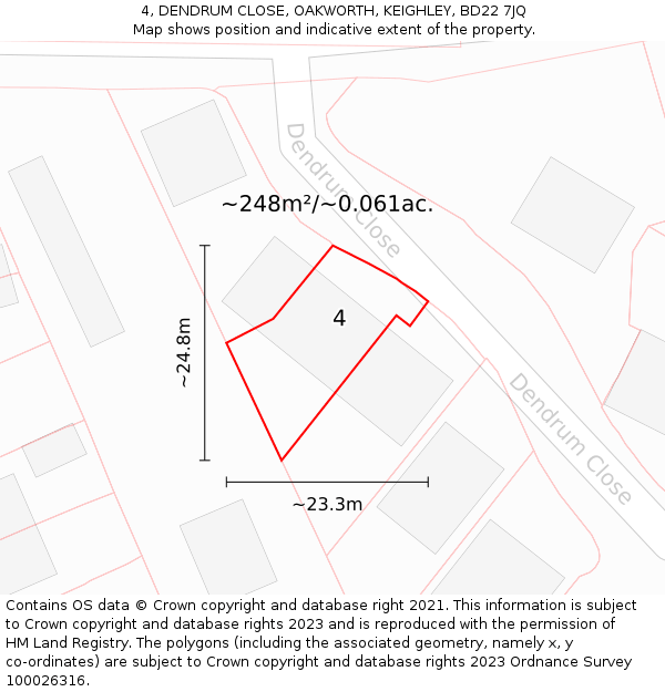 4, DENDRUM CLOSE, OAKWORTH, KEIGHLEY, BD22 7JQ: Plot and title map