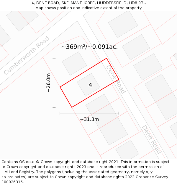 4, DENE ROAD, SKELMANTHORPE, HUDDERSFIELD, HD8 9BU: Plot and title map